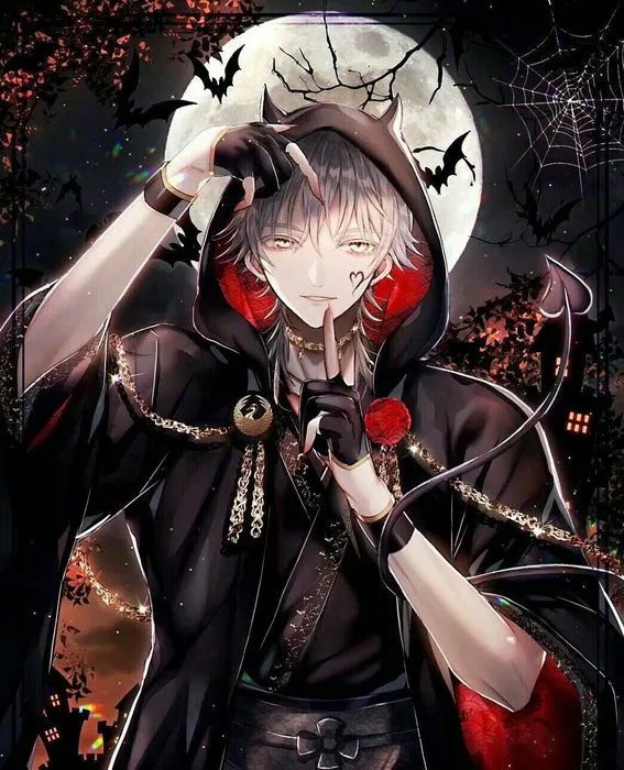 Anime boy ma cà rồng quyến rũ với đôi cánh trắng đen