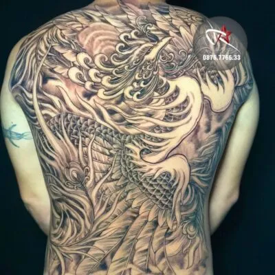 hình xăm phượng hoàng tỉa trắng đen