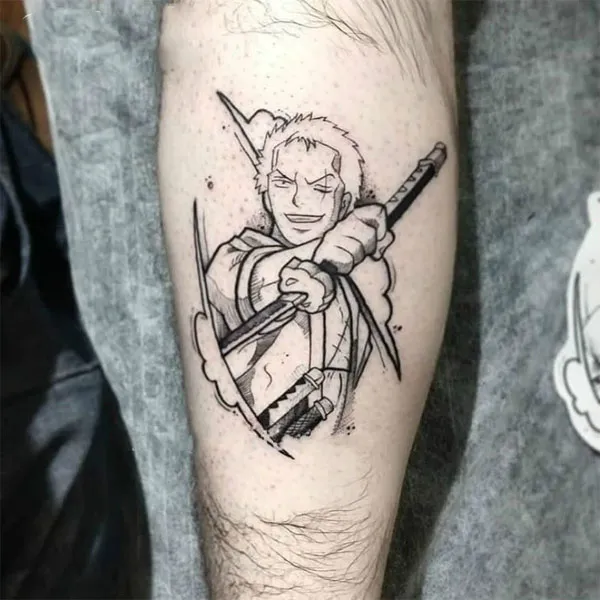 Hình xăm Zoro tại bắp chân