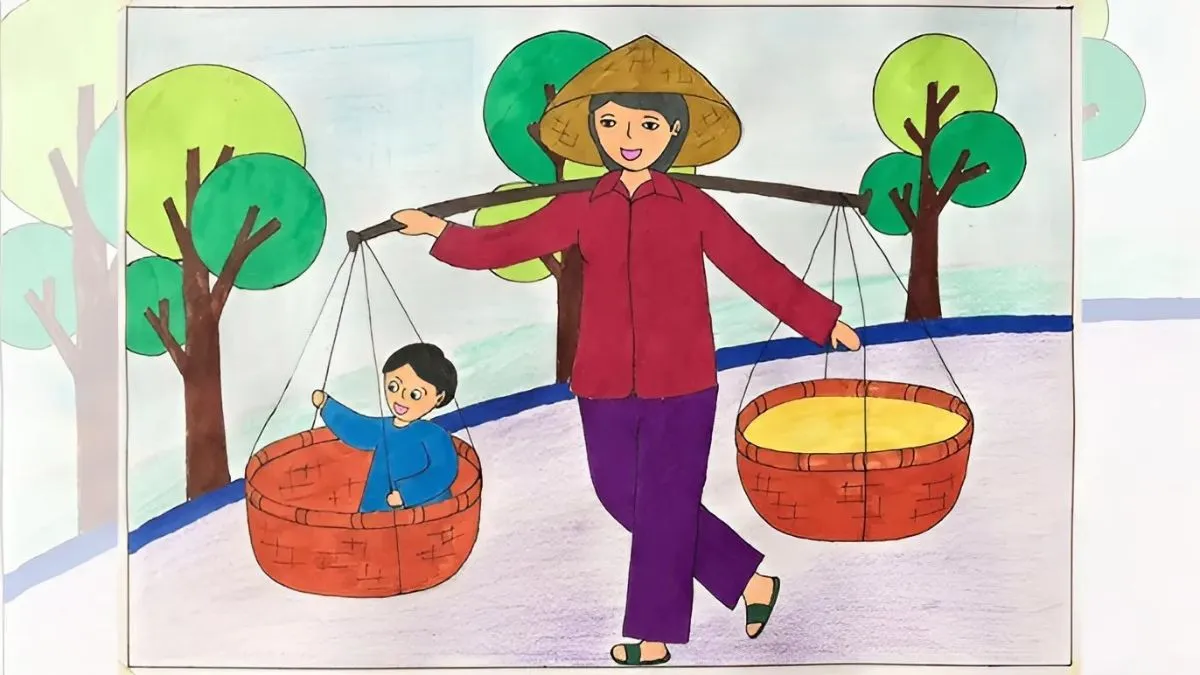 Tranh vẽ mẹ tảo tần làm việc