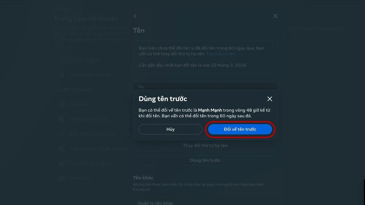 Đổi về tên trước