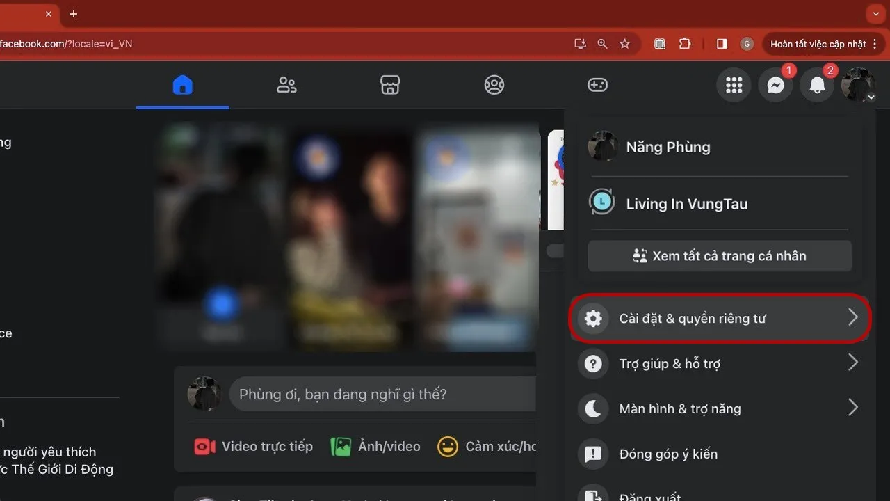 Truy cập cài đặt Facebook