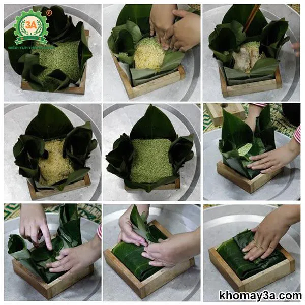 Công đoạn gói bánh chưng vuông vức