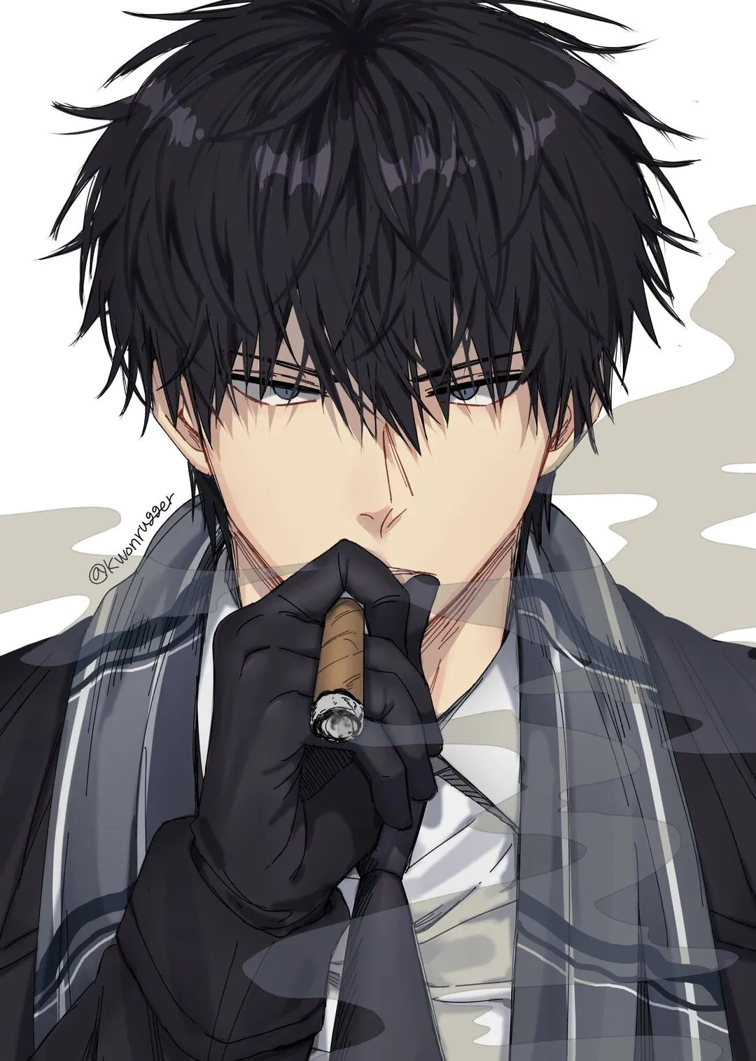 Không khí căng thẳng khi anime boy hút thuốc lúc đêm khuya