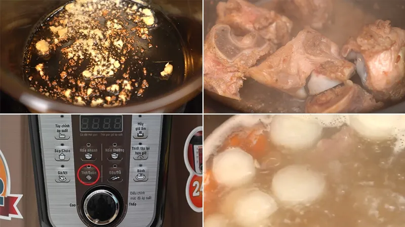 Nồi nui xương heo đang hầm rau củ