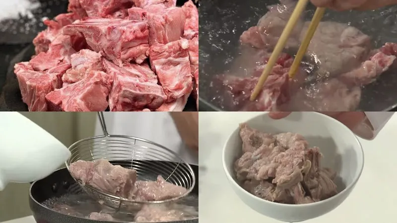 Nui xương heo sau khi sơ chế và trụng sơ
