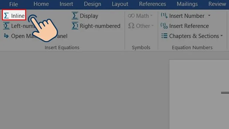 Chọn công cụ Inline trong MathType để bắt đầu viết công thức trong Word