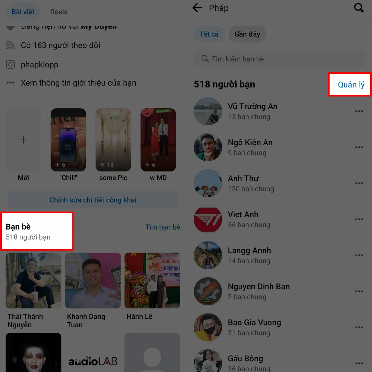 Chọn mục bạn bè ít tương tác trên Facebook