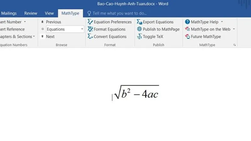 Công thức sau khi được chèn sẽ hiển thị rõ ràng, đúng chuẩn định dạng