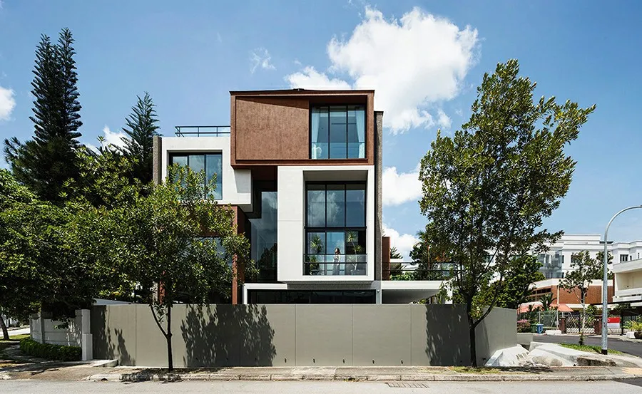 Detached house nhìn từ trên cao, với bốn mặt đều không liền kề với các công trình khác.