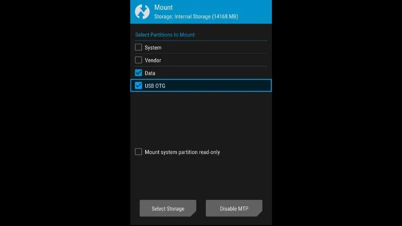 Giao diện Mount trong TWRP