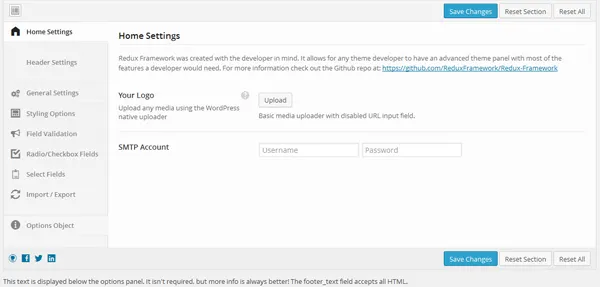 Giao diện Redux Framework trên WordPress