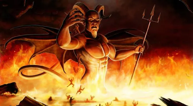Ifrit trong tạo hình cổ truyền Trung Đông, mang nét dữ tợn, cánh lửa và thân hình bốc cháy