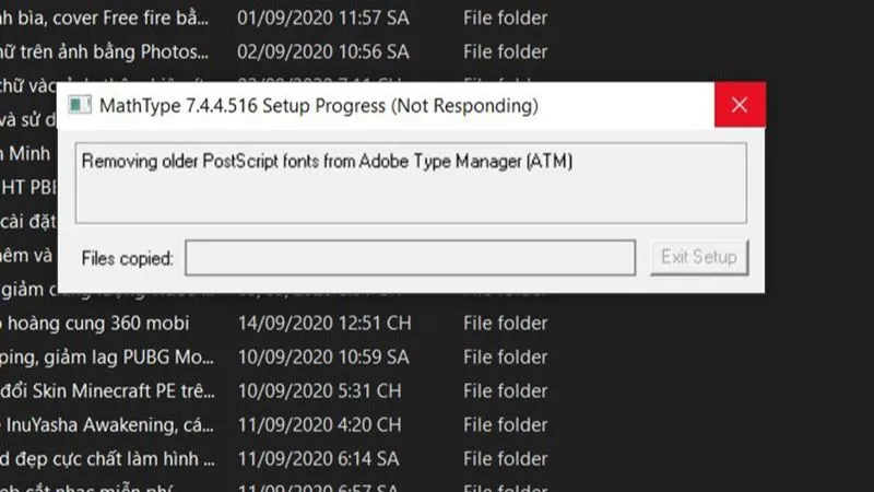 Quá trình cài đặt MathType 6.9 đang được tiến hành