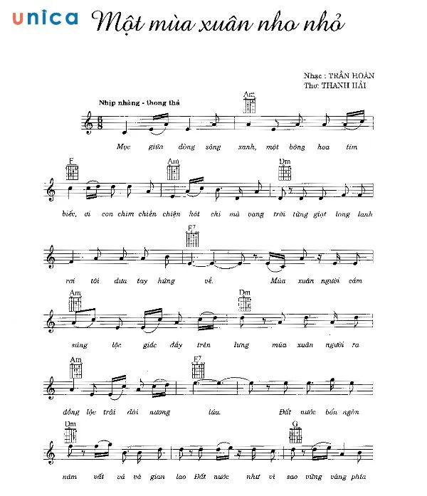 Ca khúc Một mùa xuân nho nhỏ sử dụng nhịp 6/8