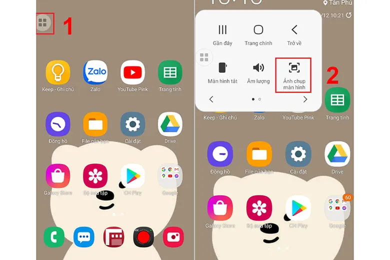 Cách chụp màn hình Samsung A31 bằng cách sử dụng nút Home ảo: cách thực hiện
