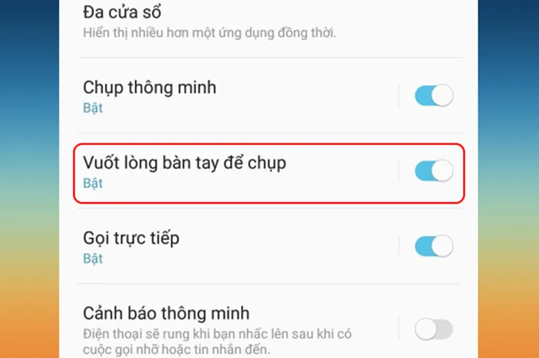 Cách chụp màn hình Samsung A31 sử dụng vuốt bàn tay để chụp