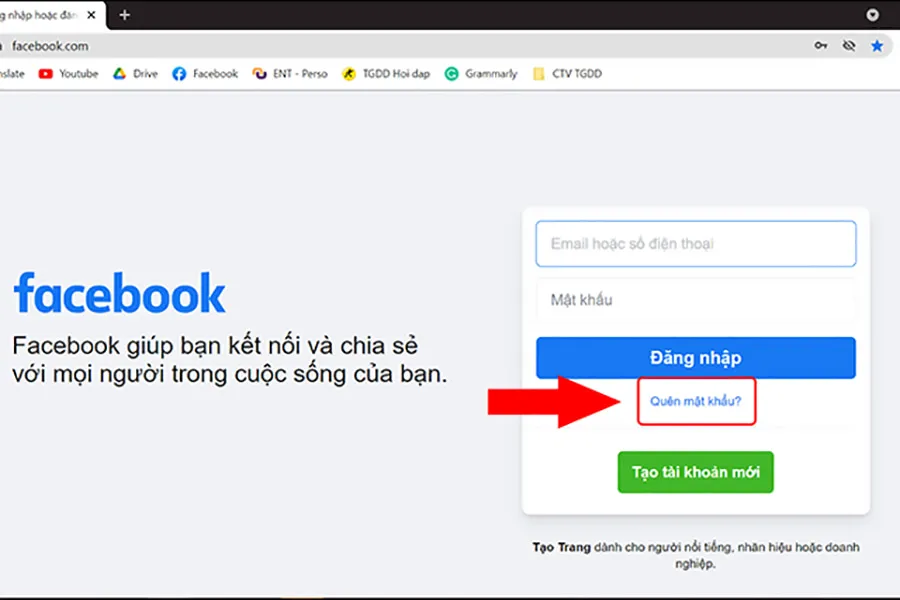 Chọn Quên mật khẩu