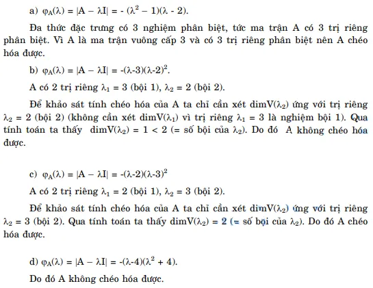 Kiểm tra khả năng chéo hoá của các ma trận