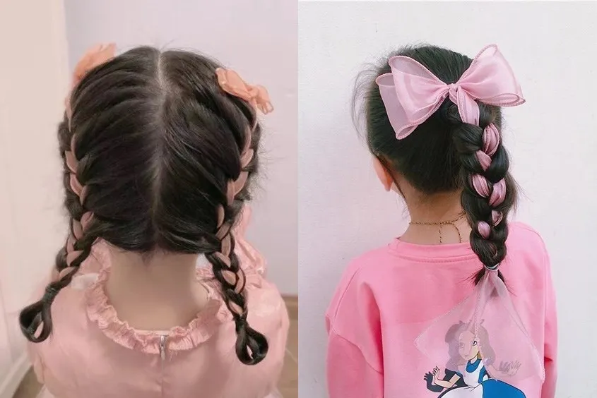 Kiểu tóc tết lệch điệu đà cho bé gái