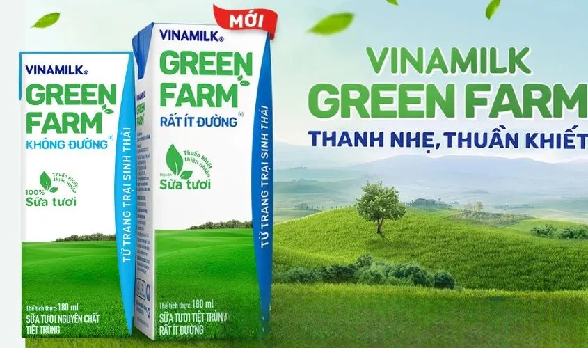 Lốc 4 hộp sữa tươi tiệt trùng Vinamilk Green Farm rất ít đường 180 ml