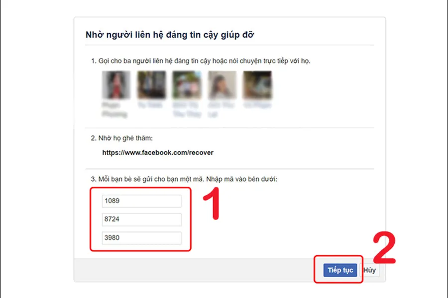 Nhập mã và bấm Tiếp tục