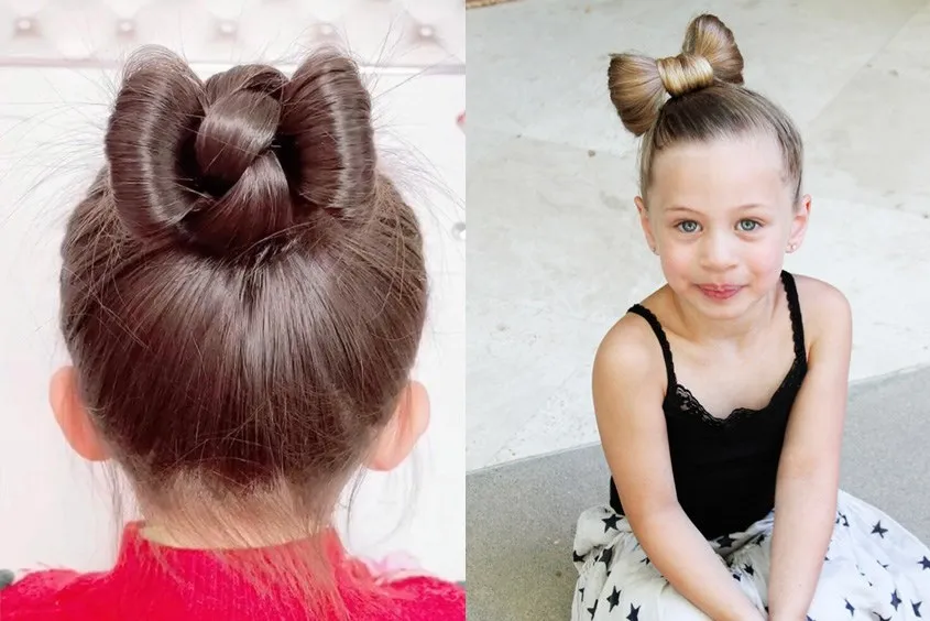 Tóc búi đỉnh hình nơ cho bé gái