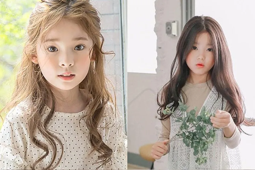 Tóc dài xoăn lơi hai mái cho bé gái