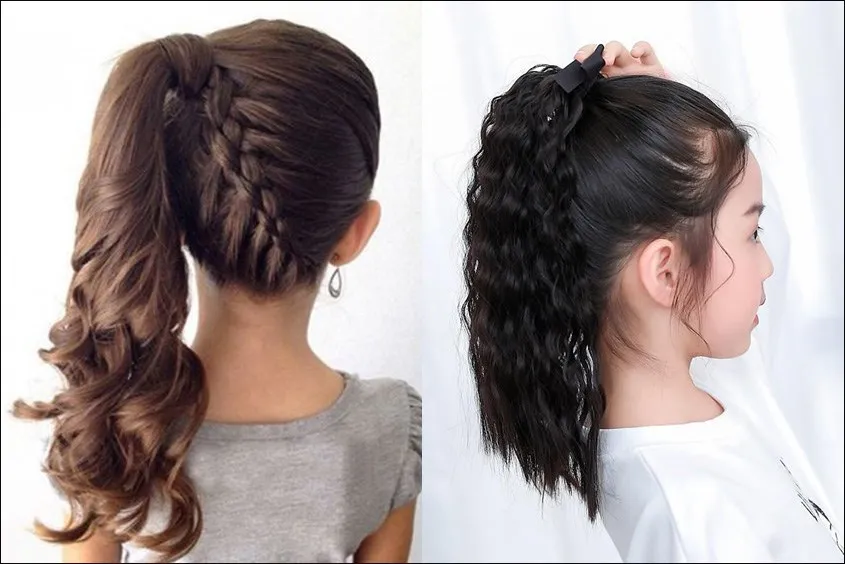 Tóc đuôi ngựa uốn xoăn năng động cho bé gái
