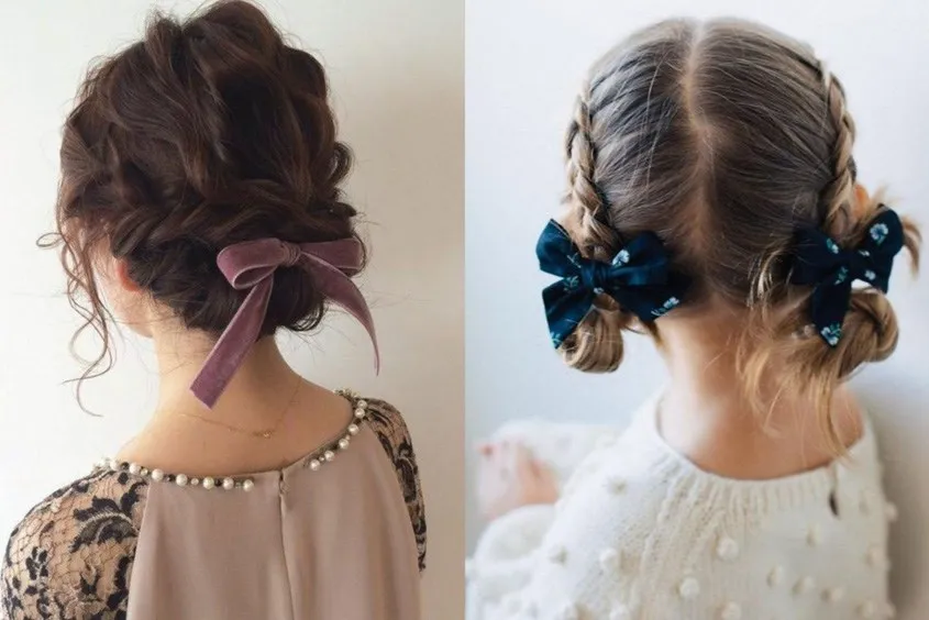 Tóc tết búi thấp dịu dàng cho bé gái