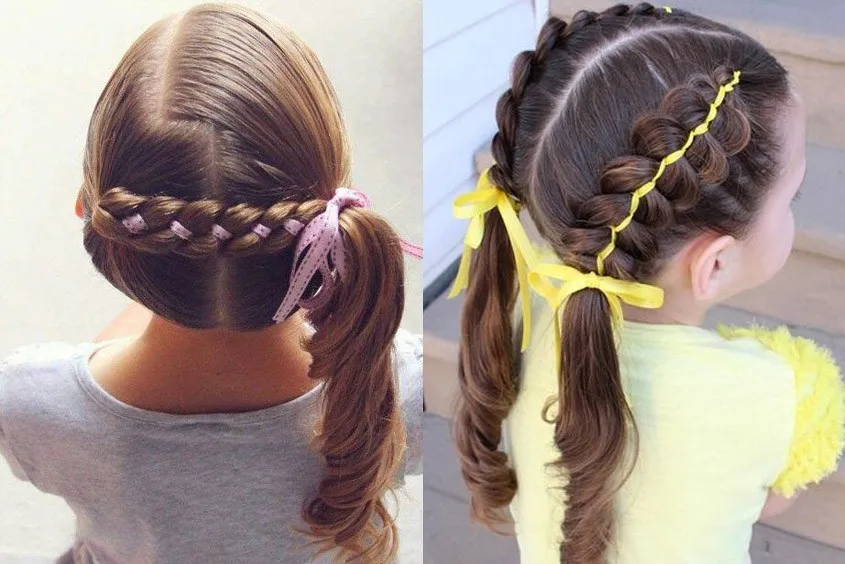 Tóc tết đan dây so le cho bé gái
