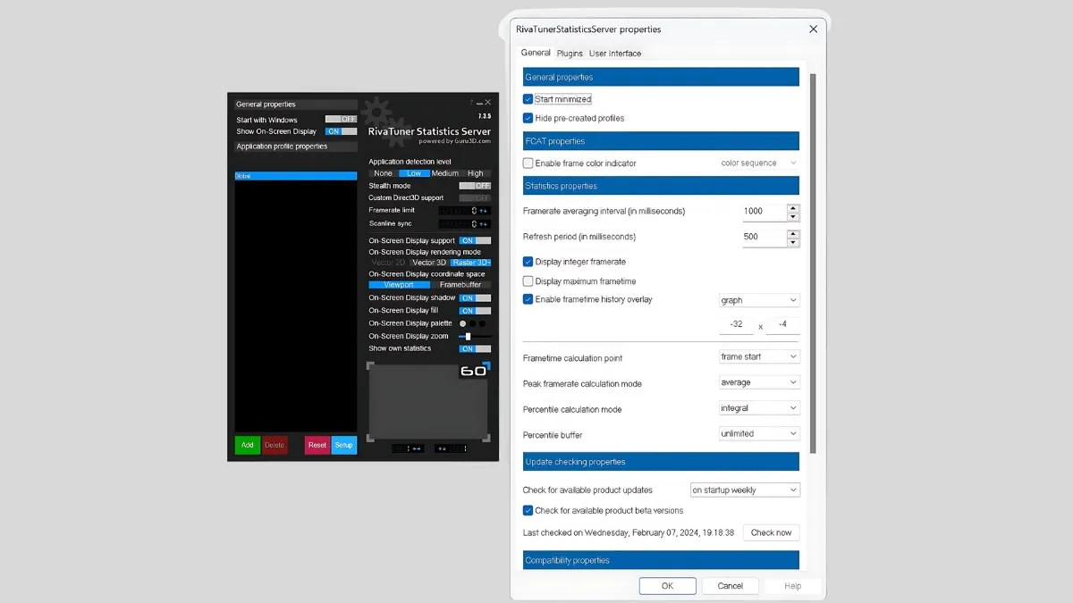 Tùy chỉnh RivaTuner Statistics Server sau khi cài đặt